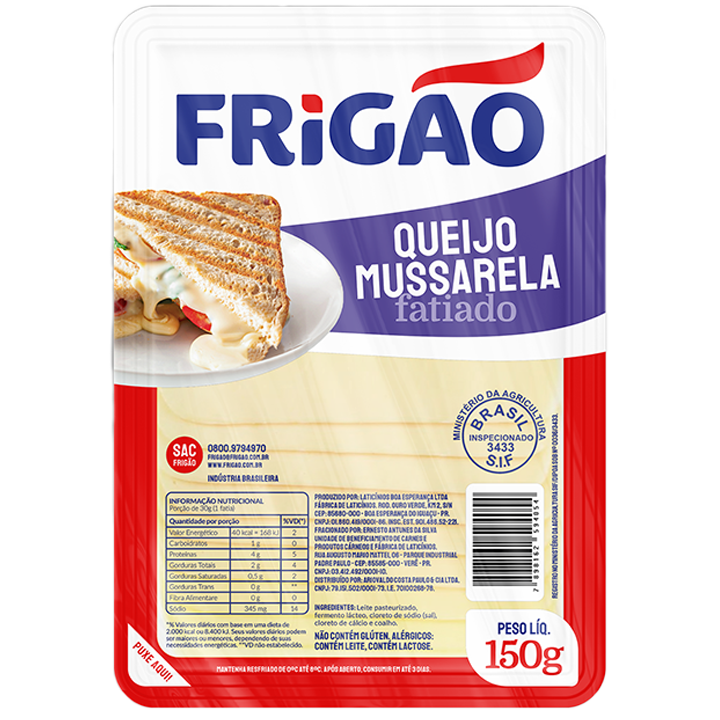 FATIADOS FRIGÃO QUEIJO MUSSARELA 150GR